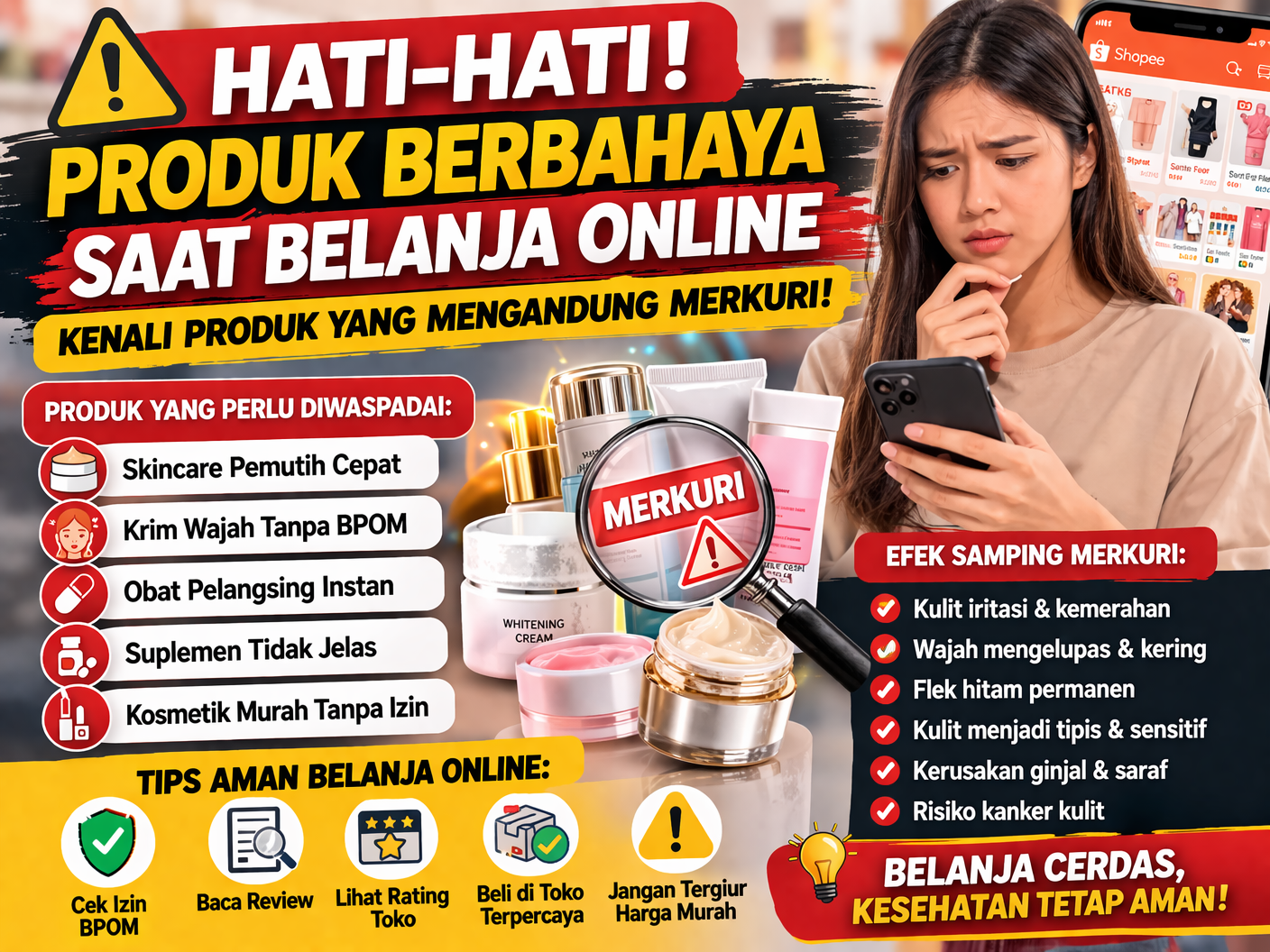 Hati-Hati Produk Berbahaya Saat Belanja Online, Kenali Produk yang Mengandung Merkuri dan Efek Sampingnya !!